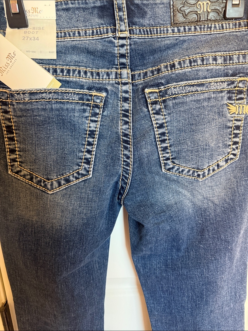 Miss Me Dark Wash Bootcut Jeans with Embroidered Back Pockets 27x34